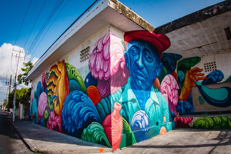 Sea Walls Cozumel - mural homenageando Jacques Cousteau, por Jason Botkin
