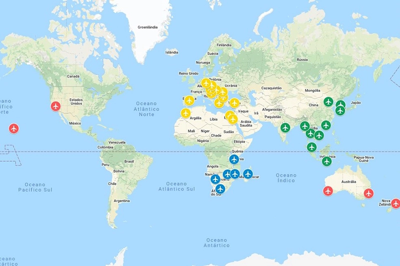 Roteiro da Volta ao Mundo: mapa com o primeiro planejamento