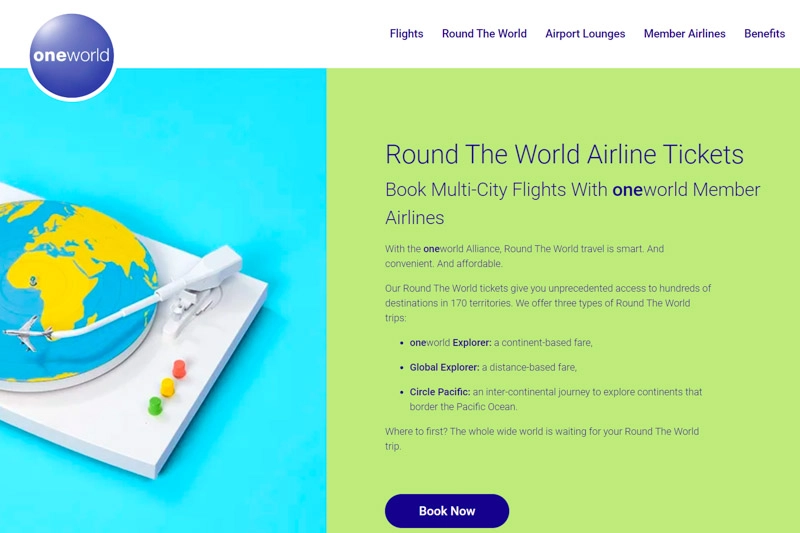 Site da Oneworld para simular o valor da Passagem de Volta ao Mundo