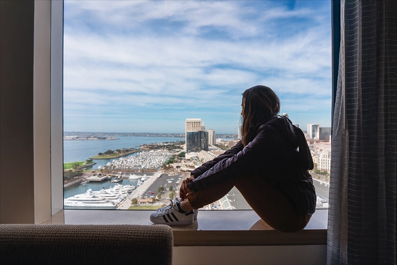 Vista do quarto do Hotel Hilton Bayfront, em San Diego