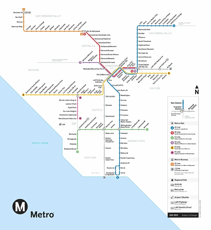 Mapa do transporte de Los Angeles.