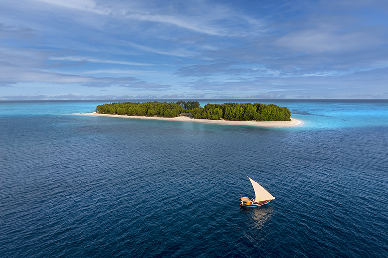 Vista aérea de Mnemba Island, em Zanzibar