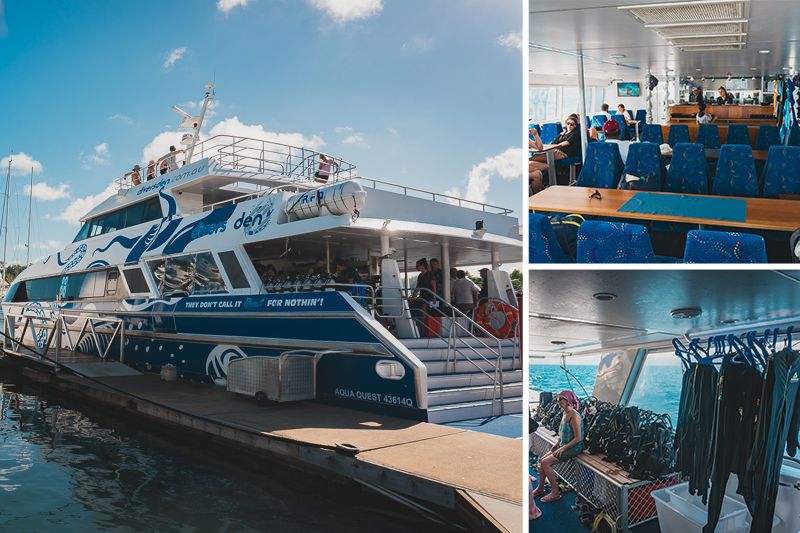 Barco Aqua Quest, da Divers Den, uma das operadoras de mergulho mais tradicionais de Cairns.