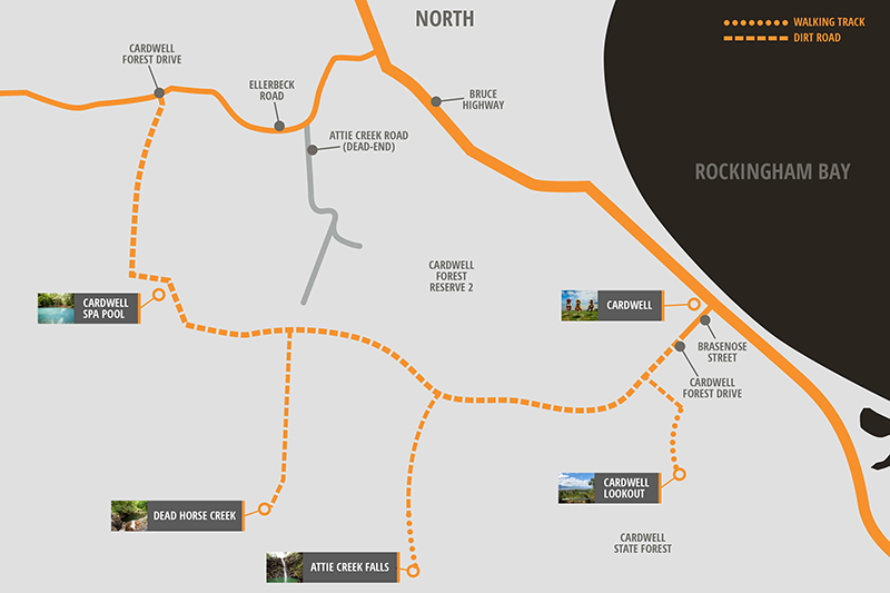 Mapa da Cardwell Forest Drive em Cardwell