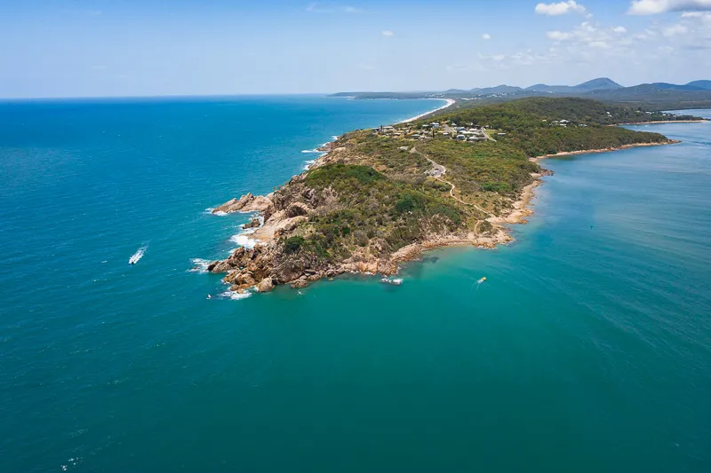 Vista aérea da costa de Agnes Water e Seventeen Seventy, Austrália