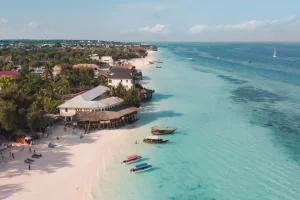 Vista aérea da praia de Nungwi em Zanzibar