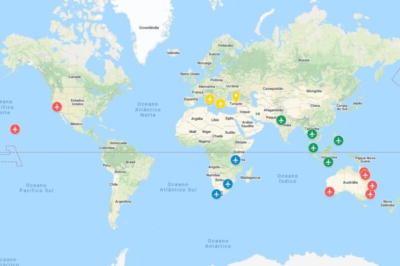 mapa com roteiro da nossa volta ao mundo