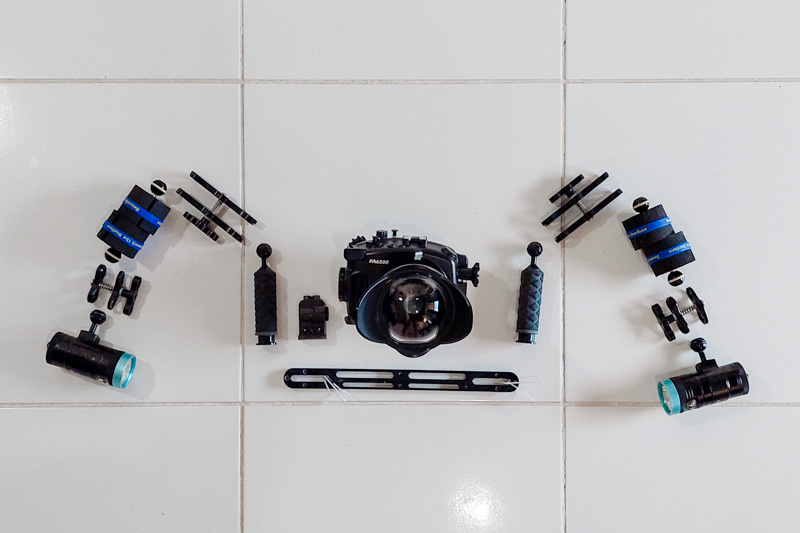 Kit de equipamentos fotosub, para fotografia subaquática