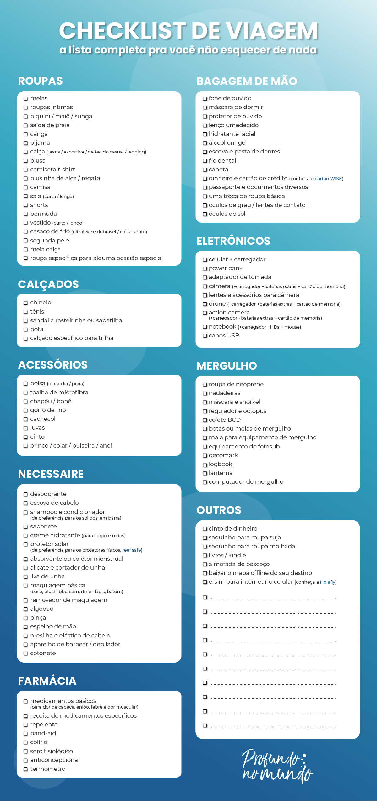 o que levar na mala de viagem - checklist de viagem completo