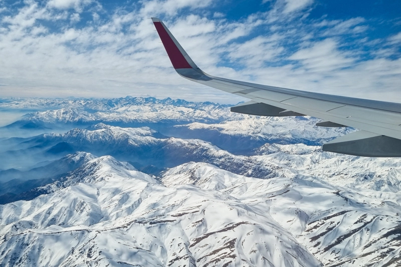 Cordilheira dos Andes vista do avião, no voo para Santiago, no Chile