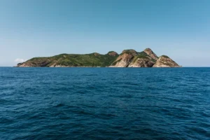 Vista da Ilha de Alcatrazes a partir do mar.
